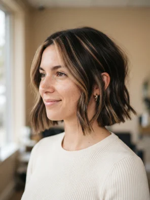 Chunky Light Brown Highlights on a Dark Bob