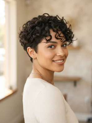 Classic Curly Pixie Cut With Soft Layers