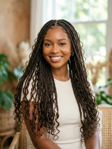 Classic Waist-Length Boho Knotless Braids