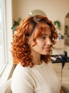 Copper Curly Side Part Wig