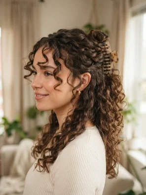 Curly Claw Clip Hairstyle for Long Hair