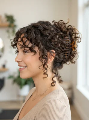 Curly Claw Clip Hairstyle for Medium Hair