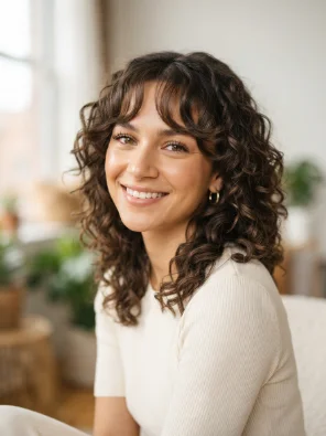 Curly Cut With Curtain Bangs