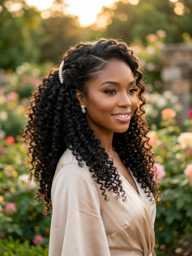 Curly Half-Up, Half-Down Style