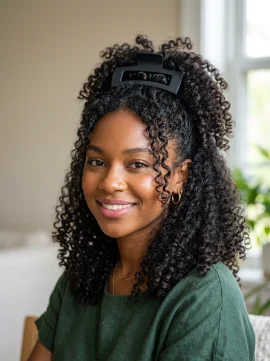 Curly Half-Up Puff With a Large Clip
