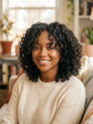 Curly Layered Bob With Curtain Fringe