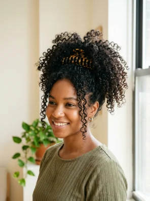 Curly Pineapple With a Claw Clip