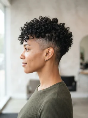Curly Pixie Cut With Shaved Sides