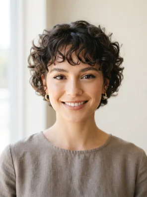 Curly Pixie Cut With Wispy Bang