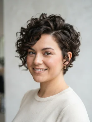 Curly Pixie Cut for a Round Face