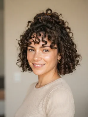Curly Short Hair Claw Clip Style
