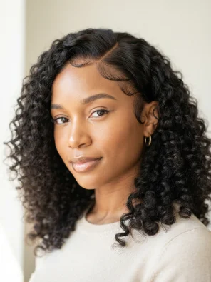 Curly Wig With a Side Part and Soft Baby Hairs