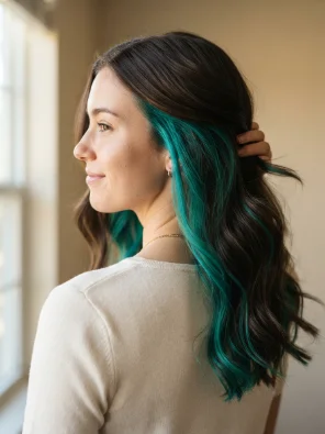 Dark Brown Hair With Teal Underlights