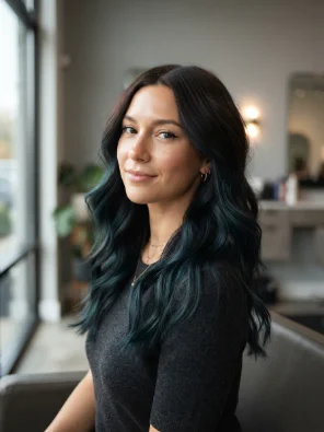Dark Brown Hair With Teal and Navy Lowlights
