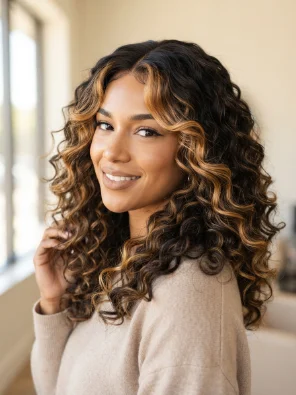 Dark Brown Wig With Honey-Blonde Highlights