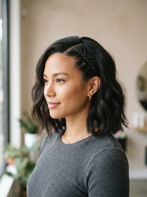 Deep Side Part With One Cornrow