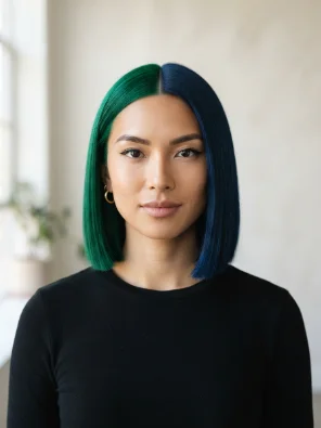 Emerald Green and Midnight Blue Split Dye