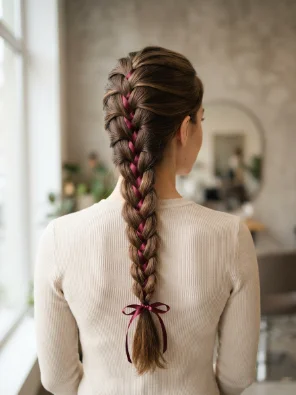 French Braid With Ribbon Woven In
