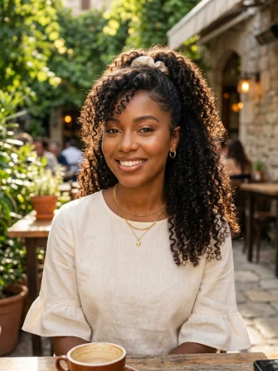 Half-Up Curly Style With a Side Part