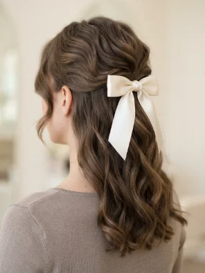 Half-Up Hair With a Satin Ribbon