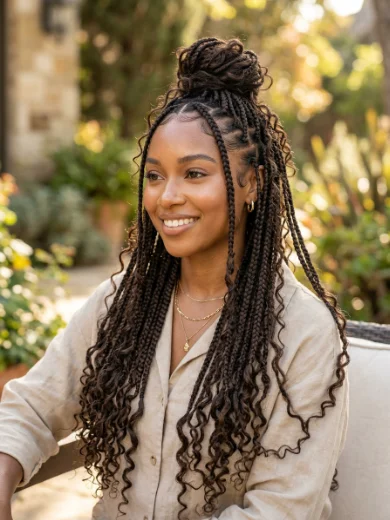 Half-Up, Half-Down Boho Knotless Braids