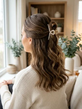 Half-Up Knot With a Pearl Clip
