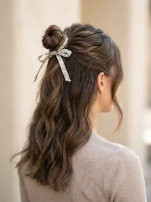 Half-Up Top Knot With a Ribbon