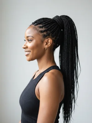 High Ponytail Medium Knotless Braids