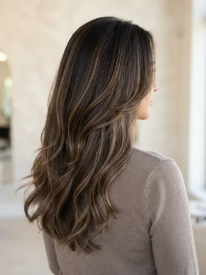 Light Brown Highlights Through Long Layers