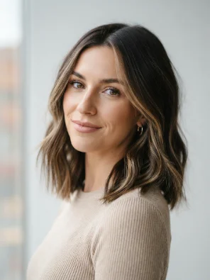 Light Brown Highlights on a Shoulder-Length Lob