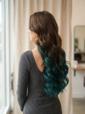Long Brown Waves With Teal Ends