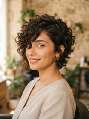 Long Curly Pixie Cut With Side-Swept Bangs