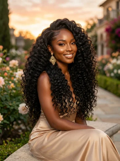 Long Layered Curls With a Deep Side Part