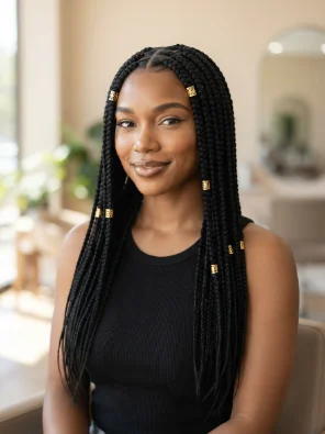 Medium Knotless Braids With Gold Cuffs