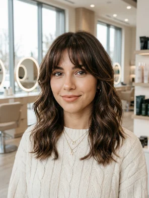 Medium Wavy Cut With Bottleneck Bangs