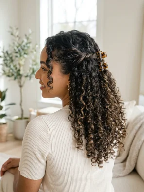 Mini Claw Clip Curly Half-Up