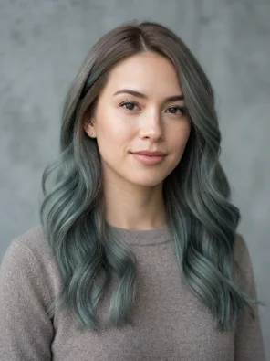 Mushroom Brown Hair With Muted Teal