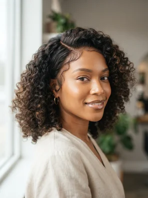 Natural Black Lace-Front Curly Wig