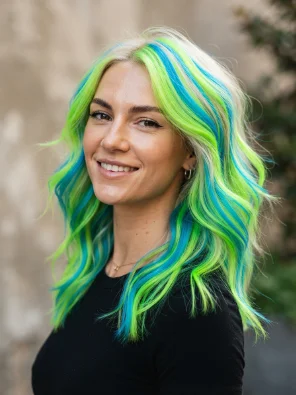 Neon Green and Electric Blue Hair