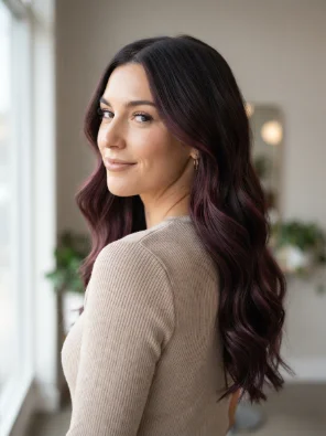 Plum Balayage on Dark Brown Hair