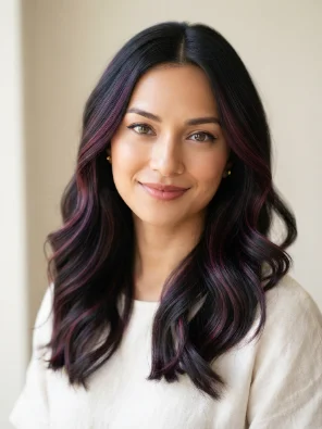 Plum Highlights on Black Hair