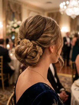 Rolled Updo With Gold Clips
