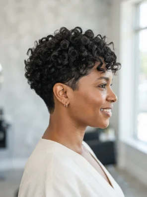 Short Curly Pixie Cut With Tapered Sides
