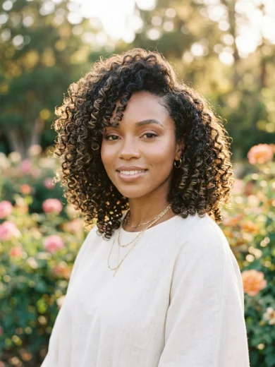 Shoulder-Length Curly Layers With a Deep Side Part