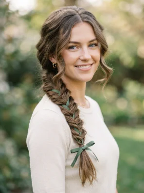 Side Braid With a Thin Ribbon
