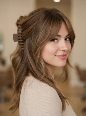 Side-Part Claw Clip Hairstyle