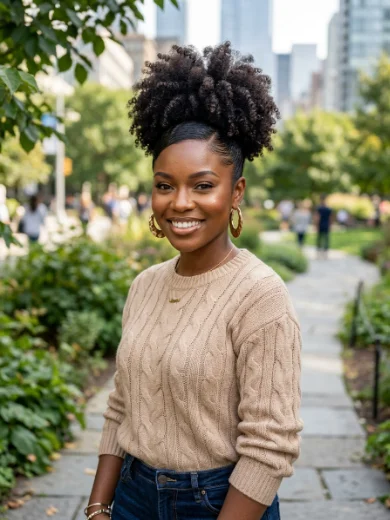 Side-Part Curly High Puff