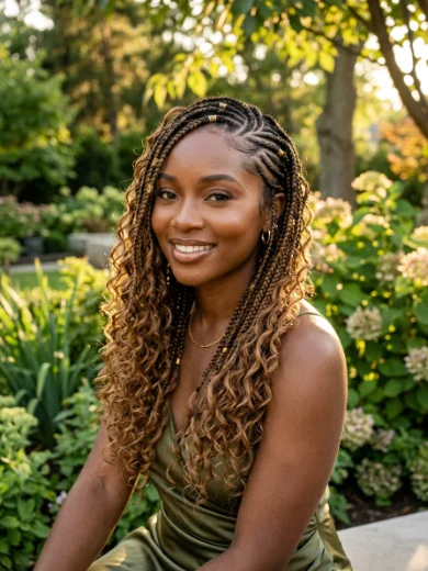 Side-Part Fulani Braids With Curls