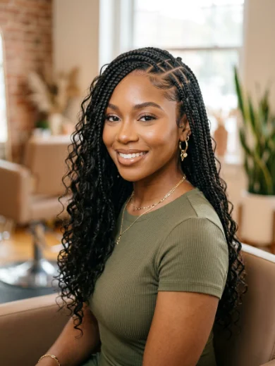 Side-Part Knotless Boho Braids