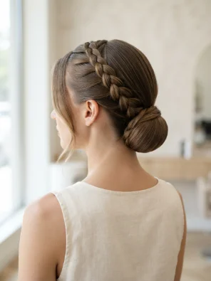 Side Part With Braids and a Low Bun